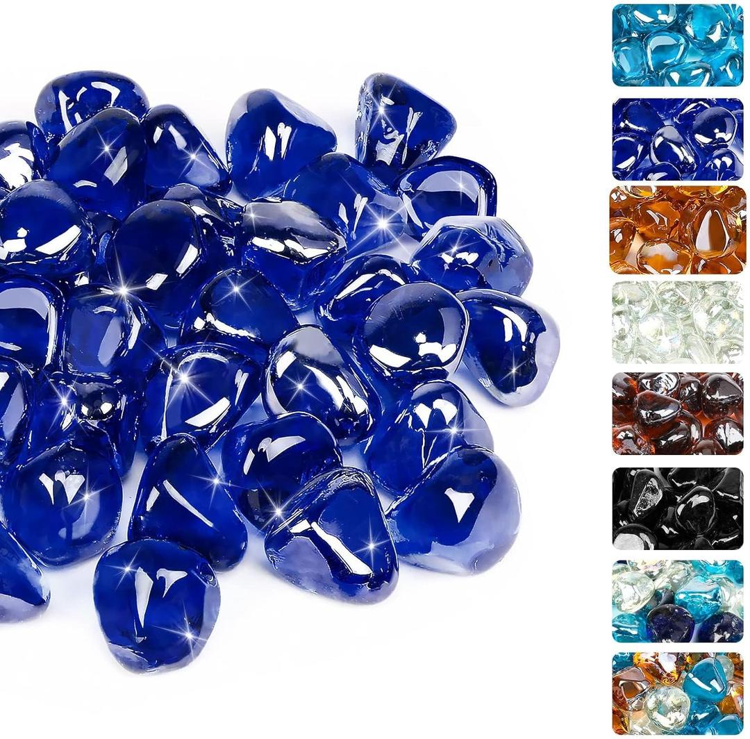 GRISUN Cobalt Blue Fire Glass Diamonds for Fire Pit, 1 Inch High Luster Reflective Tempered Glass Rocks for Natural or Propane Fireplace, Safe for Outdoors and Indoors Firepit Glass, 20 Pounds