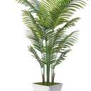 Artificial Palm Trees 6FT Tall Fake Palm Tree Indoor,Faux Tropical Areca Floor Plant with White Tall Planter, Fake Silk Plants in Pot for Home Office Living Room Bedroom Decor