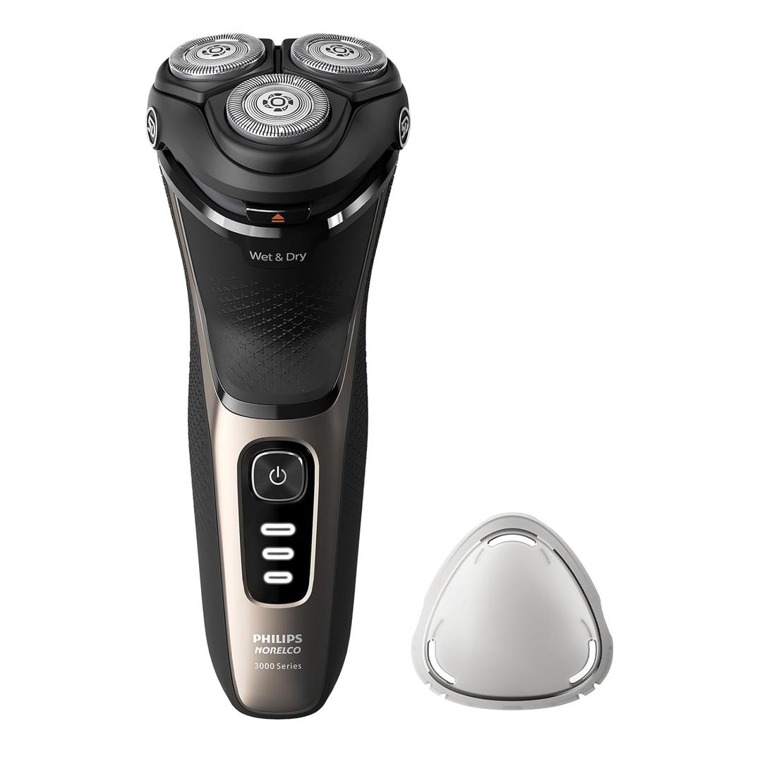 Philips Norelco Shaver 3000 Series, Wet and Dry Electric Shaver, P-Cap, Travel Pouch, Ash Gold, Model S3242/90