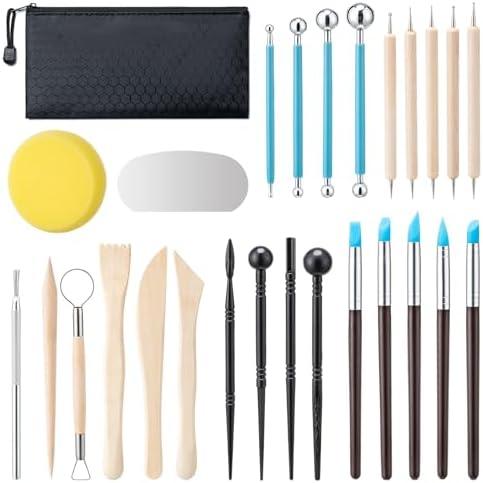 Amrules Clay Tools Kit, 27 PCS Pottery Tools, Practical Polymer Clay Sculpting Tools Kit, Air Dry Clay Tools Set for Adults, Pottery Craft, Dotting, Carving, Drawing, Molding, Modeling, Shaping