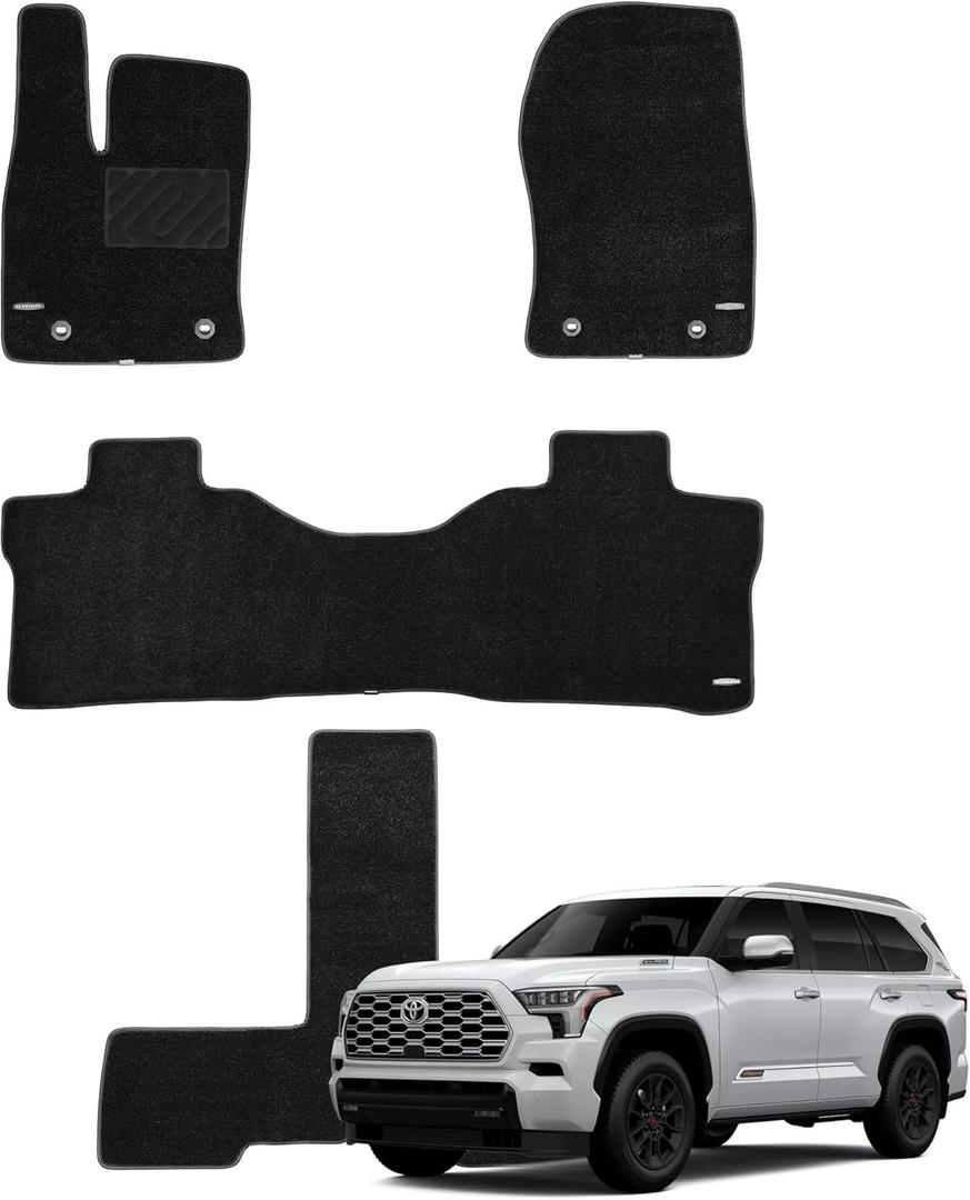 WENNEBIRD Superior Carpet Floor Mats for 2023-2026 Toyota Sequoia 7 Seats (Not for 8 Seats), 0.6-Inch Ultra-Thick, Noise-Reducing, All-Weather Waterproof Anti-Slip – 4-Pc Set