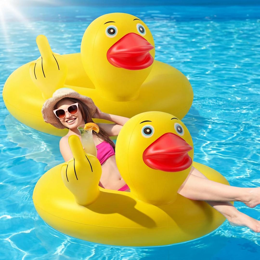 Hungdao 2 Pcs Funny Duck Pool Floats Large 39.4'' Adults Rubber Ducks Floatie Inflatable Tube Swim Ring Giant for Summer Beach Swimming Pool Carnival Birthday Party Supplies, Funny