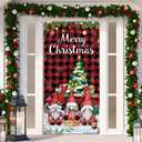 Tiamon Christmas Gnome Door Cover Xmas Red Truck Buffalo Plaid Door Cover Banner Merry Christmas Backdrop Decoration for Winter Holiday Party Supplies, 70.9 x 35.4 Inches