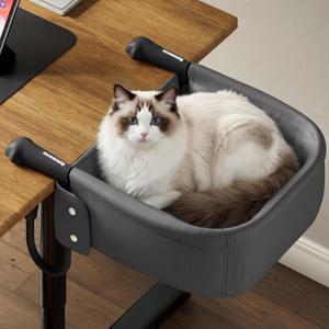 Cat Desk Bed for Large Cats 50 lbs Heavy Duty Dog High Chair with Paw Design Cat Bed for Desk with Washable Dual-Sided Sherpa Mat Waterproof Easy Assembly for Gaming Desk Kitchen Island Gray