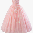 IDOPIP Sequin Appliques Flower Girl Dress for Kids Wedding Pageant Party Long Gown Princess Birthday Communion Tulle Dresses 9-10Y