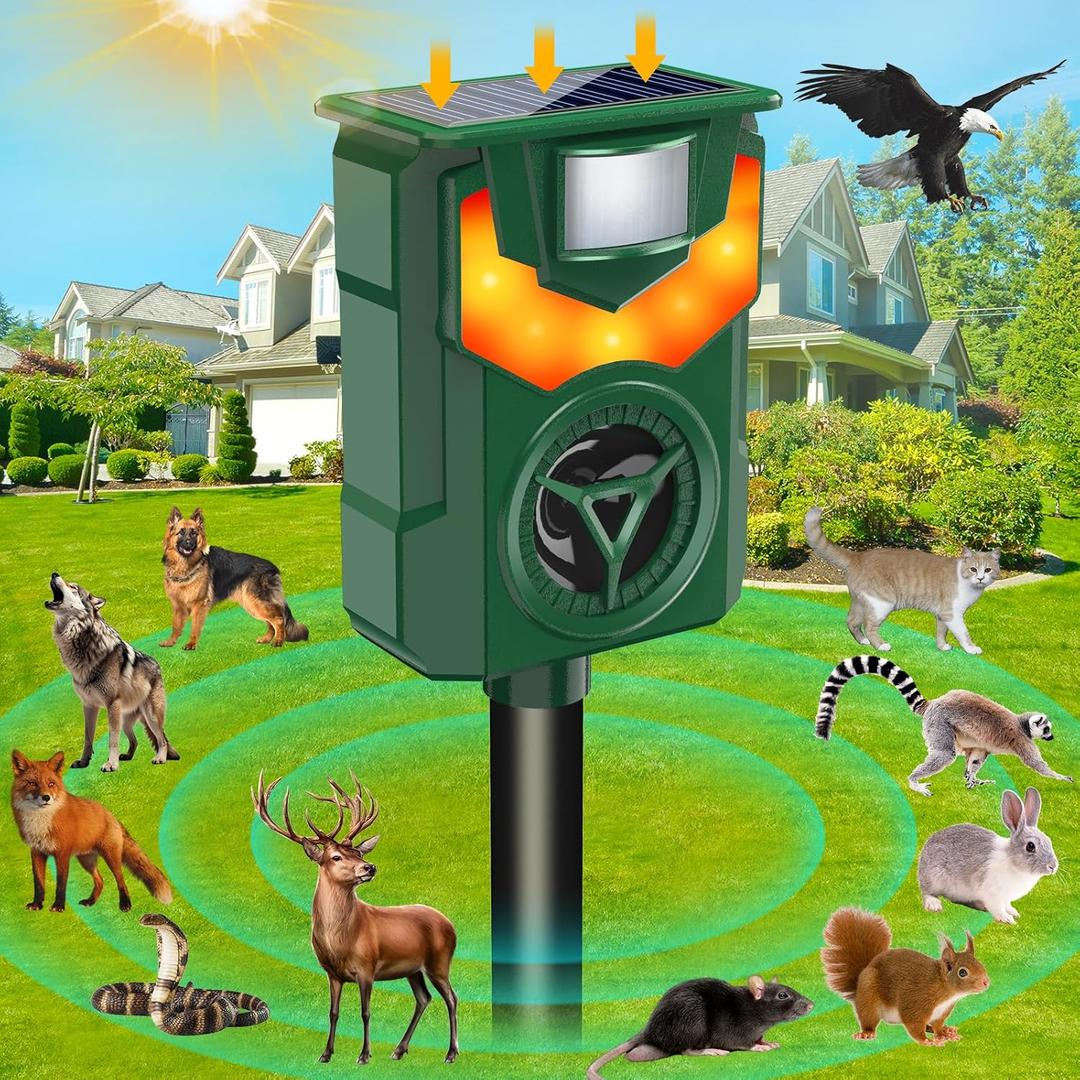 Upgraded Solar Ultrasonic Animal Repellent,Cat Repeller Outdoor with Flaming Eye Alarm,Waterproof Raccoon Repellent with Motion Detection for Farm Yard Garden Repelling Dog, Rabbit, Skunk,Squirrel