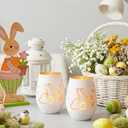 Easter Candle Holder, Frosted Egg-Shaped White Glass Tealight Votive Candle Holder with Bunny & Flower Design, Aesthetic Easter Decorations for Table, Spring Table Centerpiece, Easter Gift