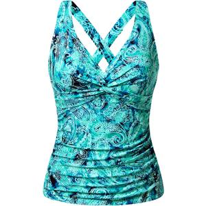 Women Underwire Tankini Top Only - Tummy Control Bathing Suit Top Twist Front Swim Top Criss Cross Back Swimsuit 2025 (Blue, M)