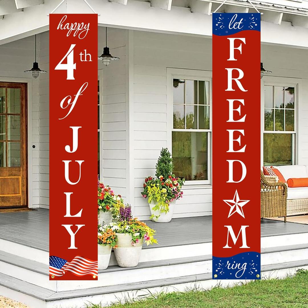 4th of July Decorations Patriotic Decorations Red White and Blue Banner Outdoor Hanging American Flag Porch Decor for Fourth of July Veterans Labor Memorial Presidents Flag Election Day