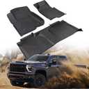 3 x CreekT for Chevy Silverado for GMC Sierra Floor Mats 2019-2025 2026 (Crew Cab Only, Fit with Rear Under-Seat Storage), All Weather Floor Mats for 1500/2500HD/3500HD Bucket Seating Accessories