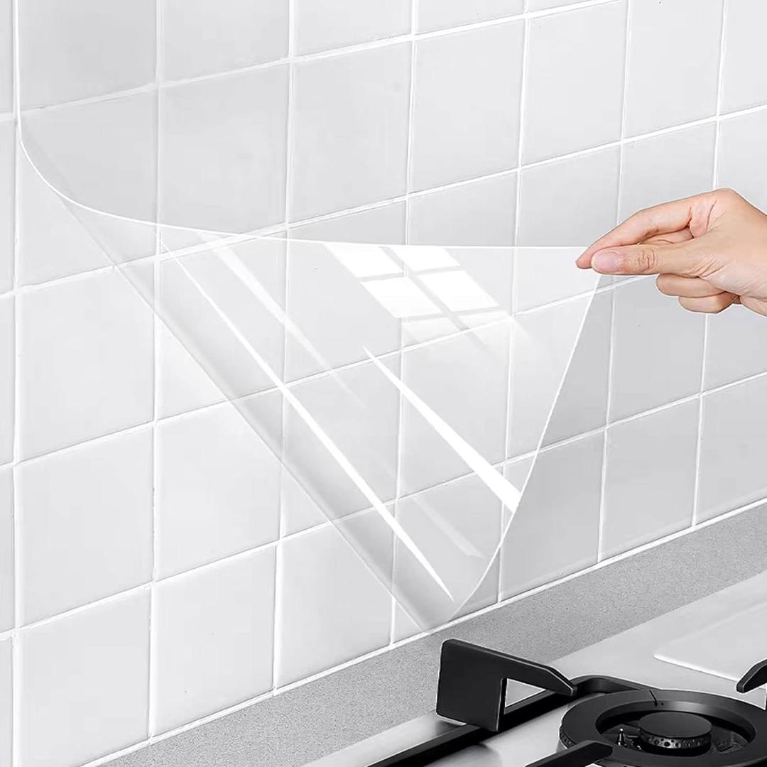 Snkxu Clear Contact Paper, Protection for Kitchen Backsplash Tiles, Cabinets, Walls, and Shelves. Waterproof and Oil-Proof Peel and Stick Covering(15.7X394 Inches)