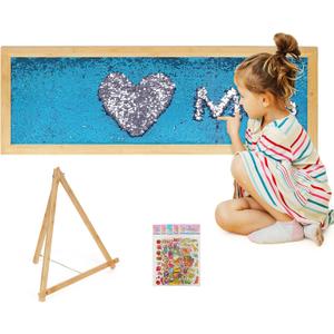 Sensory Wall | Sensory Wall Panel for Kids | Sequin Fabric Sensory Wall | Sequin Sensory Wall Frame | Sequin Flip Fabric | Sensory Wall Panel | Wall Sensory Board (Blue) (Large)