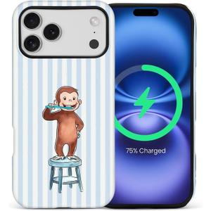 Case Compatible with iPhone 17 Pro Max,Compatible with MagSafe,Durable Shock Protection Phone Case for Girl Women Boy Men - Funny Monkey and Stripes