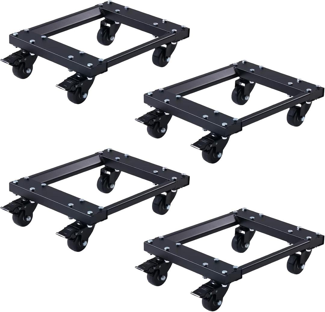 Heavy Car Dolly Set of 4, Heavy Duty Wheel with Brake, Total Weight 6000 LBS, Double ramp Design for Moving Cars, Trucks, Trailers, Motorcycles, and Boats