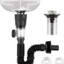 iFealClear Bathroom Sink Drain Kit, Flexible P-Trap Drain Pipe with Pop Up Stopper, Expandable Bathroom Sink Pipe Replacement with 2 Adapters, Fits 1-1/4'', 1-1/2'', 2" Holes, Hair Catcher, Chrome
