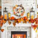 Soochat Hello Fall Wreaths, Fall Door Wreath, Wooden Fall Door Sign Hanging Pumpkin Maple Leaf Wreath with Autumn Sign for Thanksgiving Fall Harvest Outdoor Indoor Party Decor