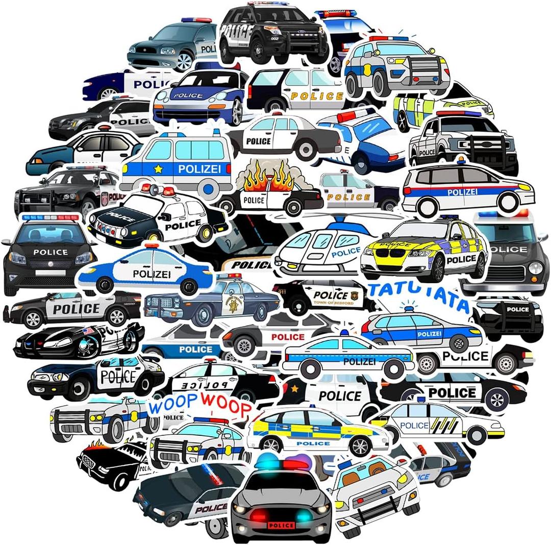 3 x Police Car Stickers, Gift for Kids Teen, Cute Waterproof Vinyl Decals for Travel Luggage Suitcase Laptop Water Bottle Skateboard Bike Helmet Guitar Scrapbook Diary Toy Phone Pad [50 PCS]