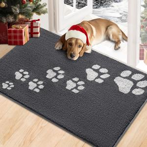 Timo Dog Door Mat for Muddy Paws, 32"x40" Super Absorbent Dog Mats for Indoor Outdoor, Low-Profile Washable Entryway Rug, Non-Slip Rubber Backing Front Door Mat, Grey