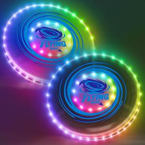 HYES 2 Pack Light up Flying Discs for Kids, 45 LEDs, 14 Lighting Modes, Rechargeable Glow in The Dark Flying Ring for Beach, Camping, Outdoor Game, Sport Toys for Teens Boys Adult (2PCS: 10in + 10")