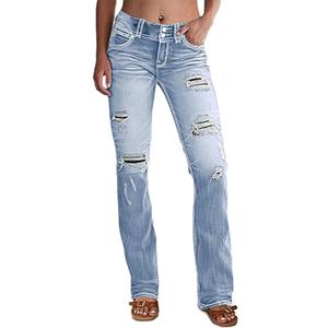 Flamingals Distressed Bootcut Jeans for Women Low Rise Jeans Ripped Flare Jeans Denim Pants XS