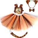 3PCS Kids Girls Jungle Animals Costume Party Dress up Ears Headband Tail Set Halloween Cosplay Birthday Sets (L(6-7Y), Tiger)