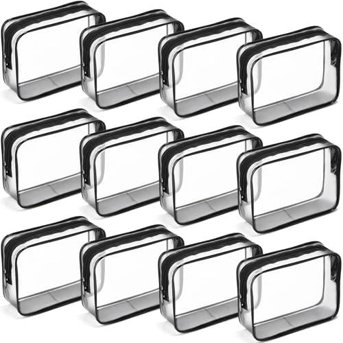 Weewooday 12 Pieces Clear Makeup Bags Cosmetic Storage Bags PVC Zipper Pouches Travel Waterproof Makeup Plastic Case for Women Organizing Toiletries Traveling Bathroom