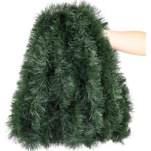 50FT Green Christmas Tinsel Garland, Artificial Greenery Garland for Tree Decorations, Faux PVC Soft Metallic Tinsel Twist Garlands for Xmas Home Indoor Decor