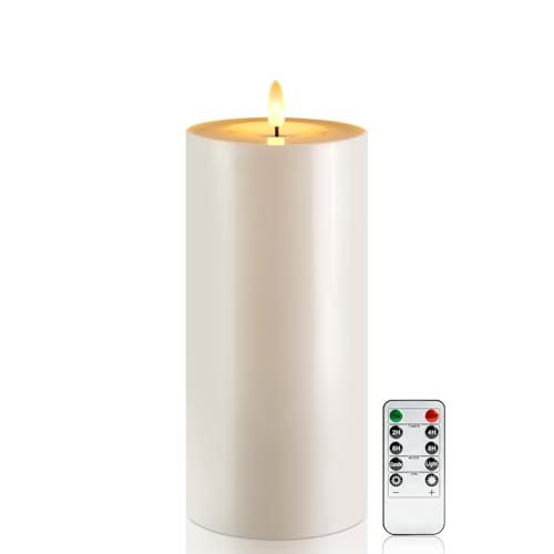 Raycare 4'' X 10'' Large Waterproof Outdoor Flameless Candle, Battery Operated LED Candles with Remote Control and Timer, Electric Fake Plastic Pillar Candles, Ivory