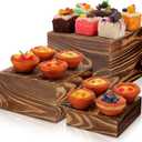 Barydat 3 Pcs Vintage Brown Wood Cake Stand Rustic Wooden Display Risers for Party Display Square Stackable Display Box for Dessert Appetizer Storage Organizer Engagement Reception Wedding Party