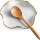 Miamolo Spoon Rest for Stove Top, Spoon Holder for Stove, 5.3In Ceramic Spoon Rest for Kitchen Counter, Coffee Spoon Holder with Ruffled Edge, Farmhouse Spatula Holder for Kitchen Decor, Beige, MISSING SPOON