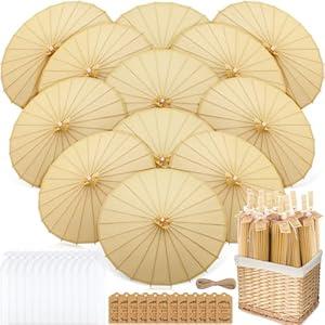 12 Set Parasol Umbrella 33 Inch Wedding Paper Umbrellas Thank You Card Chinese Japanese Parasol DIY Oiled Paper Painting Craft Decorative for Bridal Party Decor Outdoor Photography Props (White)