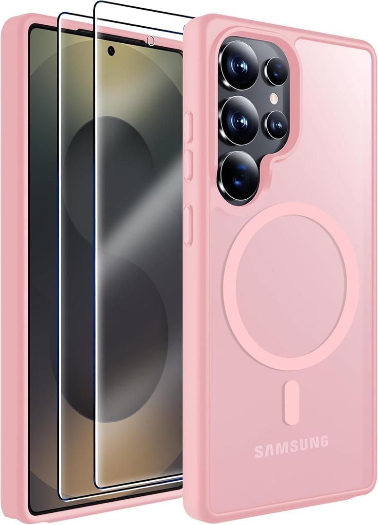 5 x MOZOTER for Samsung Galaxy S25 Ultra Case with Magnetic,[Compatible with MagSafe][2*Screen Protector][12Ft Military Dropproof] Translucent Anti-Slip Back Slim Shockproof Case for S25 Ultra-Pink