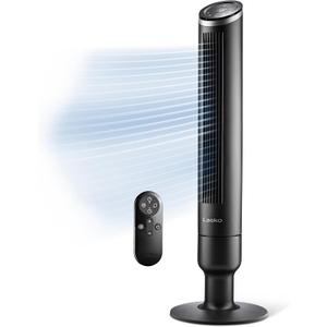 Lasko Apex Tower Fans Oscillating Quiet 42" - 29 ft/s Airflow, 28 dB, 90° Oscillation, 12H Timer, Air Filter for Hair & Dust, Remote, Black, Floor Fans for Home Bedroom, RST200