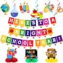 2 x Back To School Decorations: Back To School Banner Here's To A Bright School Year Banner First Day Of School Decorations With Banner Hanging Swirls Honeycomb Centerpieces for Classroom Decor