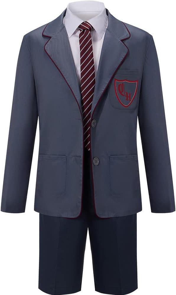 AwwwCos The Musical Cosplay Costume Gray School Uniform Shorts Skirt with Tie Halloween Party Outfit (X-Large)