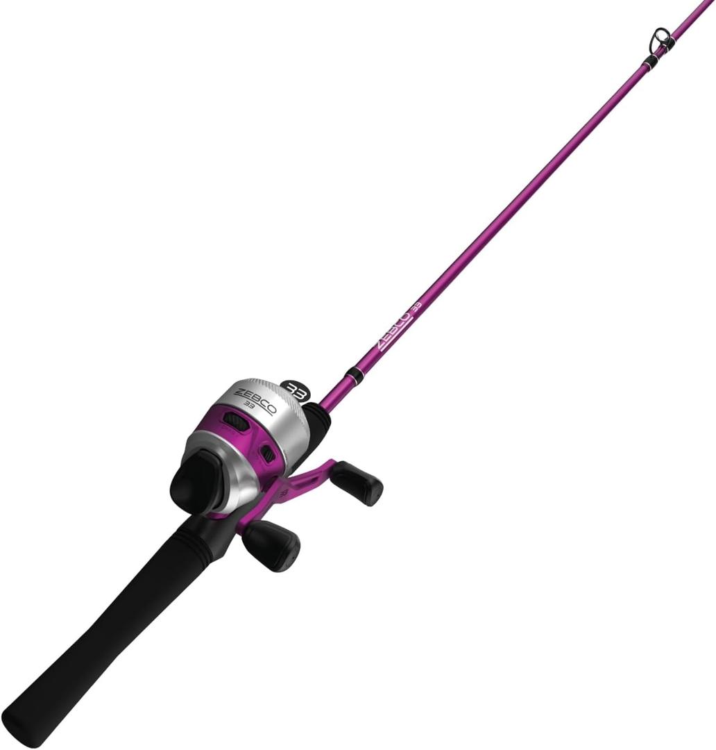 Zebco 33 Spincast Reel and Fishing Rod Combo, 6-Foot 2-Piece Fiberglass Rod with EVA Handle, Quickset Anti-Reverse Fishing Reel with Bite Alert