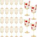 24 PCS Gold Ribbed Plastic Wine Glasses 13.5 OZ Ribbed Wine Glasses Detachable Wine Glass Elegant Fluted Glassware Vintage Style for Wedding Anniversary Birthday Dinner Parties