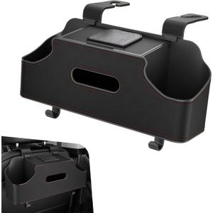 1 PC Backseat Organizer with Dual Cup Holder, Multi-function Tissue Hanging Box and 2 Hooks, Extra Rear Seat Road Trip Storage Accessories, Universal for Most Cars, Trucks, SUVs (Black)