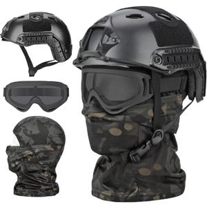 Airsoft Helmet,Black Tactical Helmet,Airsoft Mask Mesh,Elastic Balaclava Mask, Anti Fog Airsoft Goggles, Tactical Full Face Protection, Airsoft Accessories,Military Gear (PJ/A-MCBK)