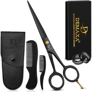5" Professional Beard Scissors for men Mustache Scissors with 1 Mustache Comb, 1 Beard Comb & Soft Pouch  Prefect Beard shears mustache kit for All Facial Hair  moustache Grooming kit for Men