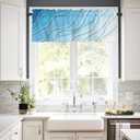 Blue Aqua Ombre Valances for Windows, Kitchen Curtains Window Treatment Decor, Modern Teal Geometric Abstract Aesthetic Cream Rod Pocket Short Window Valances for Living Room/Bedroom, 54" x 18"