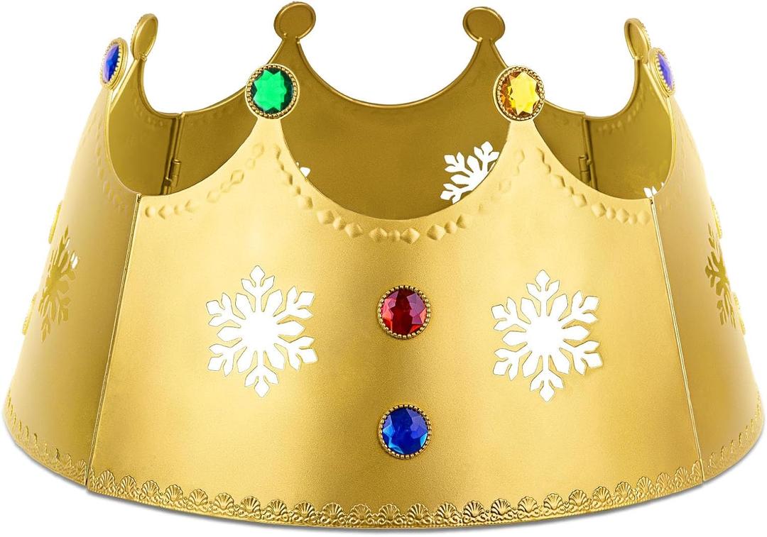 QEQEKAKA Metal Christmas Tree Collar Decorations 23Inch Gold Crown Christmas Tree Ring Collar 4-Panel Hollow Snowflakes & Acrylic Gem Inlays, for Xmas Home Indoor & Outdoor Holiday Party Decor