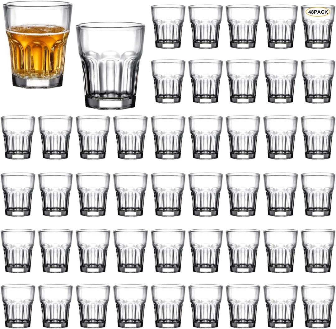 QAPPDA Shot glasses Set,1.6 OZ Mini Glass Cups Espresso Shot Glass Tequila Bar Glass,Clear Shooter Glass Bulk Set of 48,Small Glass Shot Cups with Heavy Base for Vodka,Liquor,Party,Birthday.