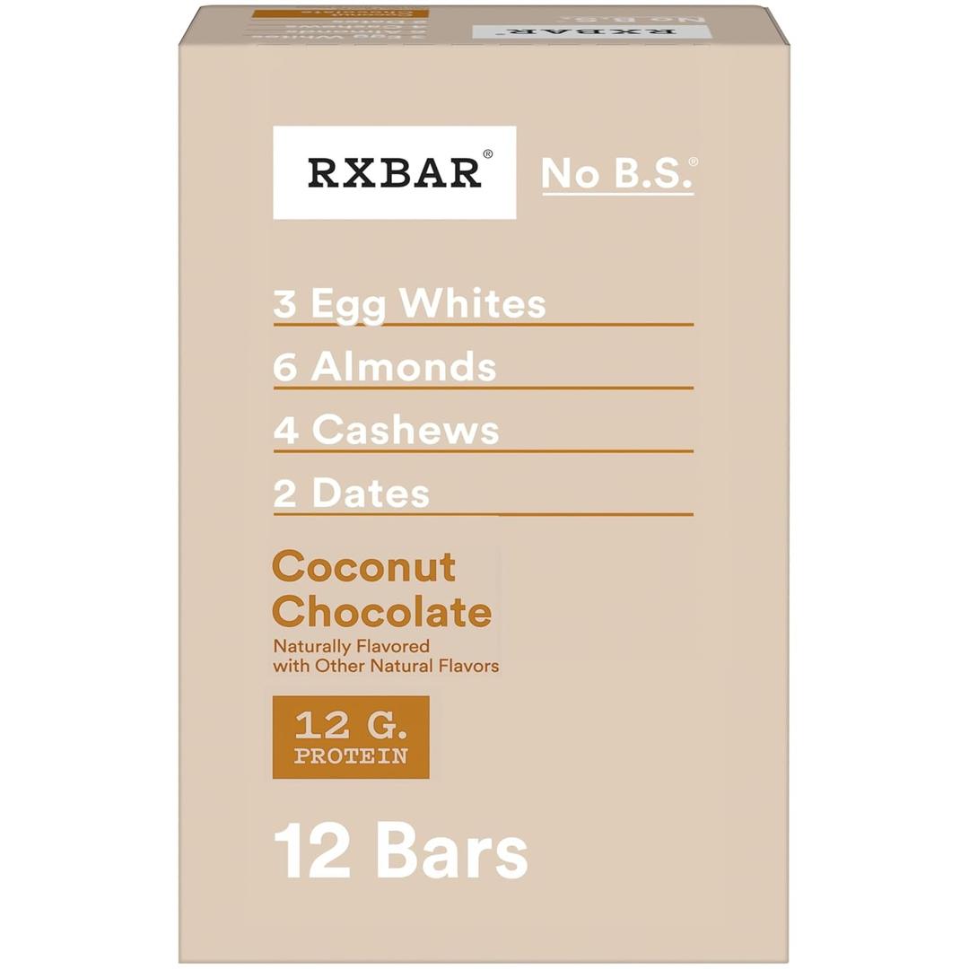 RXBAR Protein Bars, Protein Snack, Snack Bars, Coconut Chocolate, 22oz Box (12 Count) (EXP 09/18/26)
