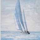 Yihui Arts Coastal Sailing Boat Canvas Wall Art - Blue and White Nautical Picture for Living Room, Bedroom, or Bathroom Decor with Vertical Seaside Artwork  36"L x 24"W