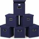 Closet Organizers Fabric Storage Bins With Lids Collapsible Cube Storage Organizer Basket With Handles,Storage Boxes for Clothes Storage,Office,Laundry,Shelves,6 Pack,（Navy Blue）