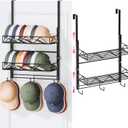 SWTYMIKI Over Door Hat Organizer - 3 Tier Wall Mounted Hat Rack with 2 Adjustable Metal Basket and 3 Hooks, Hanging Baseball Cap Organizer Storage Holds up to 29 Caps for Door, Bedroom, Closet (black)