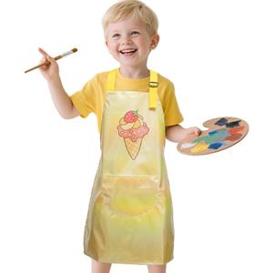 Kids Aprons with Pocket Cooking Baking Kitchen Art Cute Chef Apron for Boys Girls (Yellow)