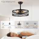 LEDIARY 20 inch Fandelier Caged Ceiling Fan with Light, Bladeless Ceiling Fan with Remote, Farmhouse Fan Lights Ceiling Fixtures for Kitchen, Bedroom, Outdoor(6 Speed, Timing)-Black