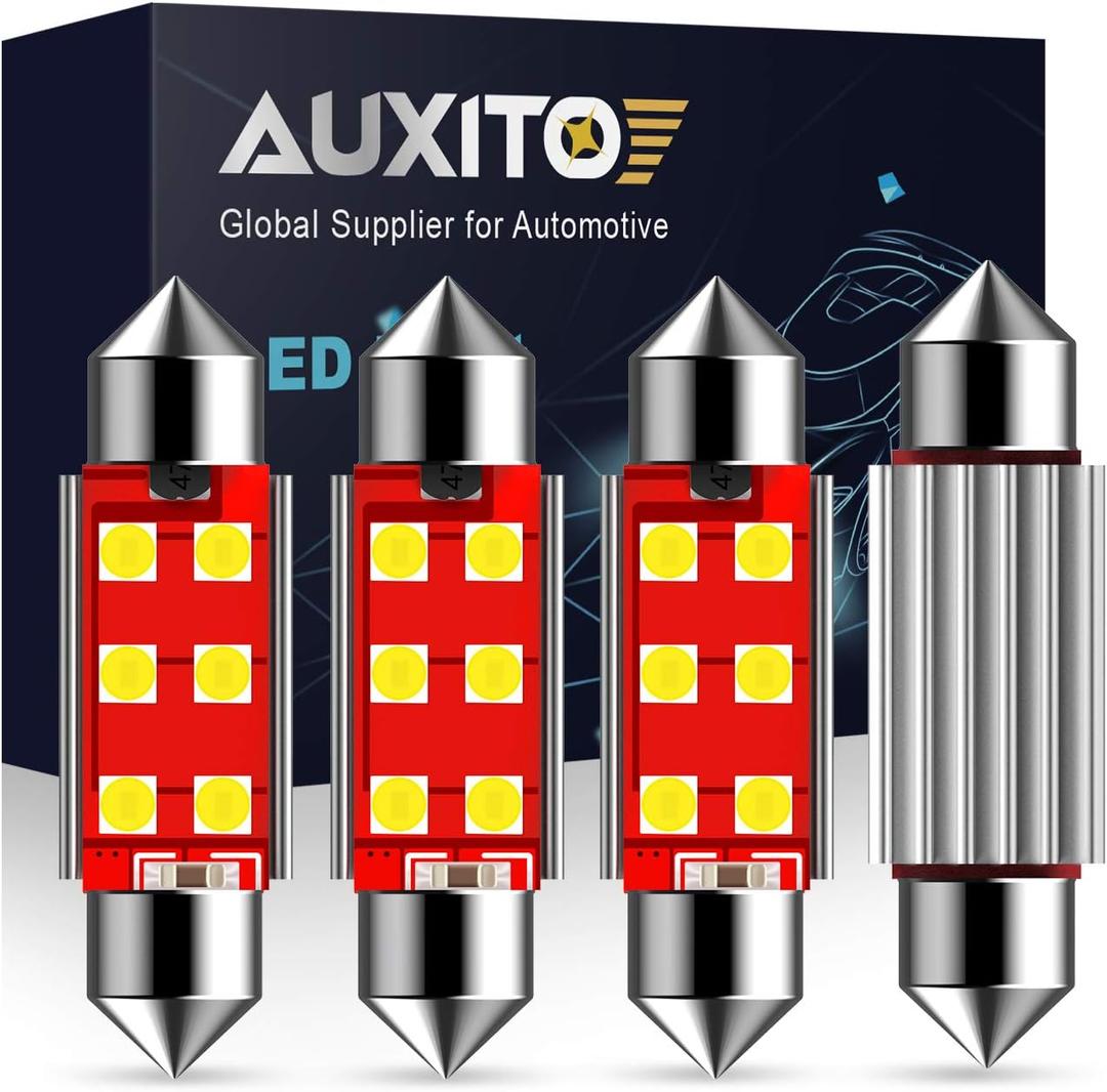 AUXITO 578 LED Bulb White 41mm 42mm 212-2 211-2 Festoon LED Bulbs CANBUS Error Free 3030 Chipsets for Map Dome Courtesy Marker License Plate Turn Signal Parking Lights (6000K White, Pack of 4)